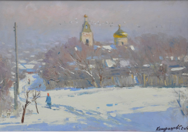 Зима на картине луганского художника, солнечный день, История, Цветные, Профессиональные, Рисунки